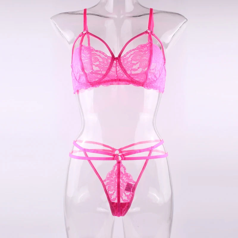 Neonowy komplet bielizny z paskami - Pernille