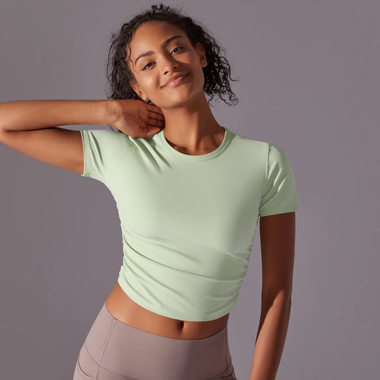 T-shirt sportowy z marszczeniem po bokach - Pernille