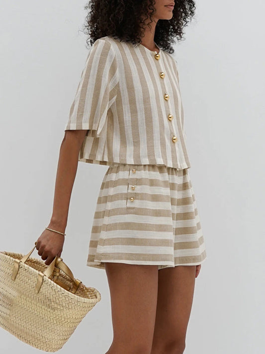 Lniany beżowy komplet - Pernille