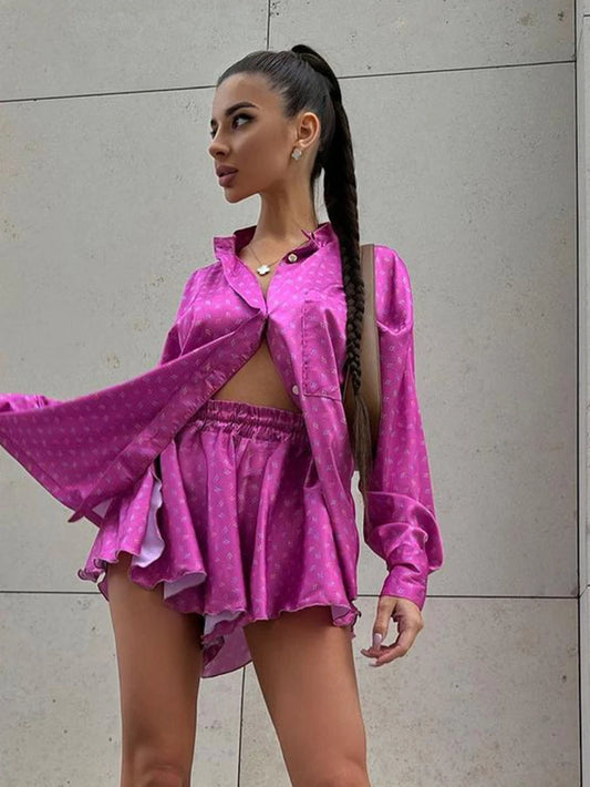 Satynowy komplet piżamowy z printem - Pernille