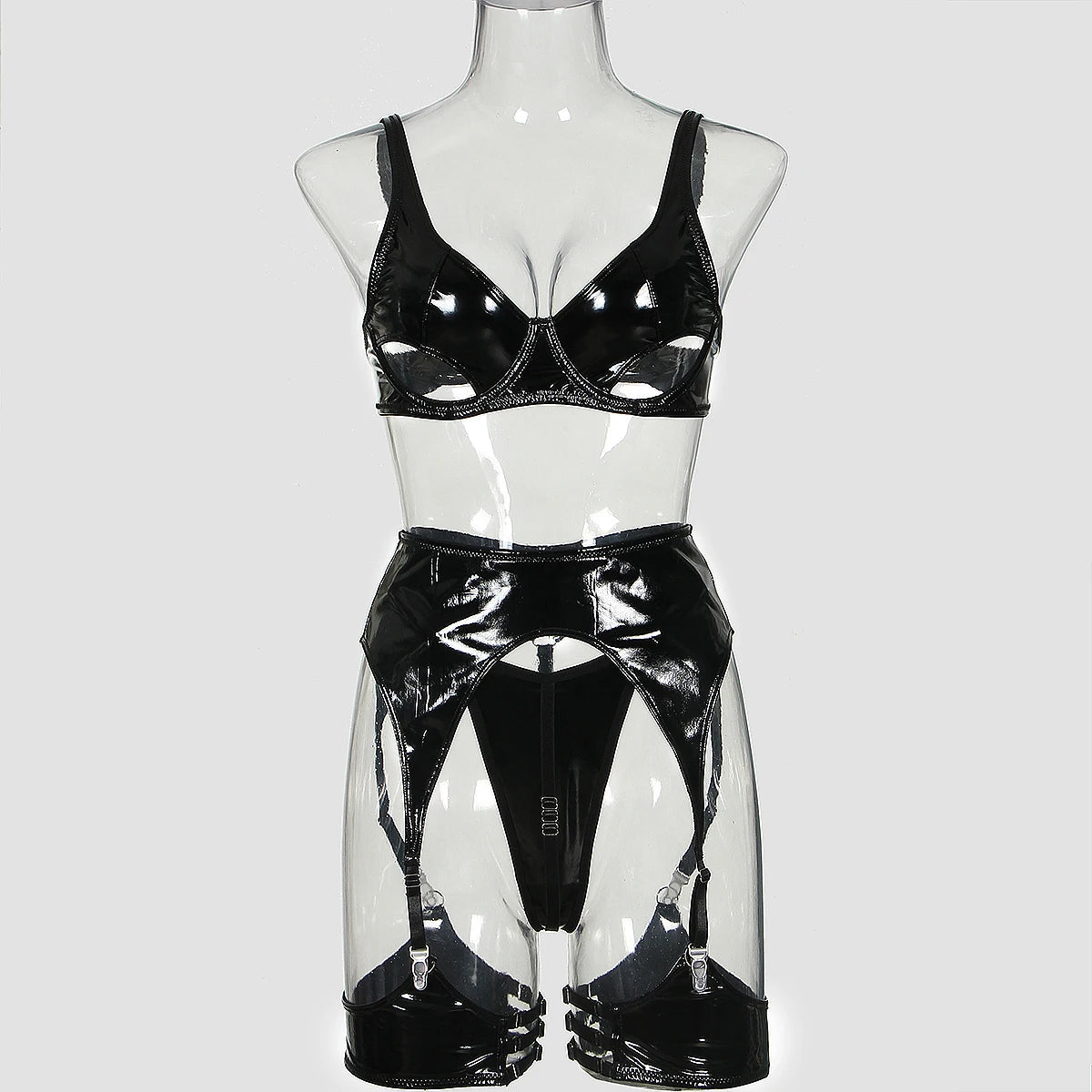 Lateksowy komplet bielizny z wycięciem - Pernille