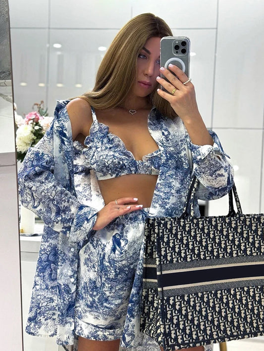 Komplet piżamy damskiej z topem i szlafrokiem - Pernille