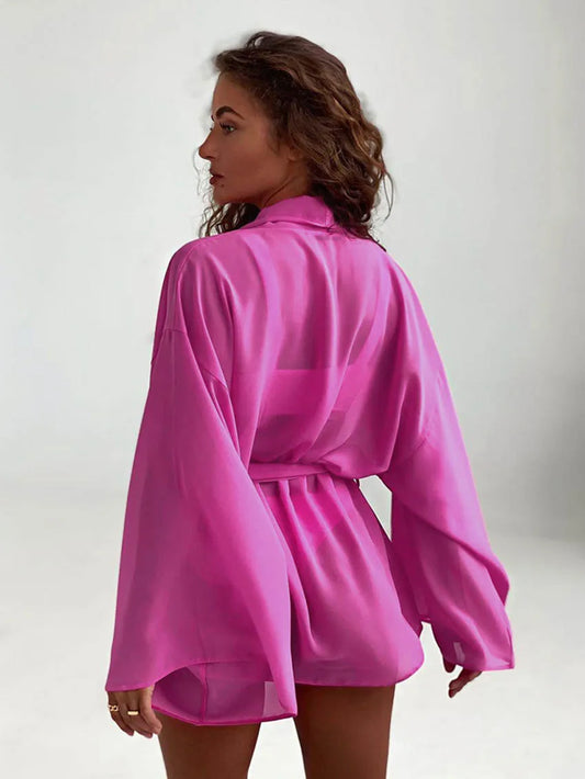 Prześwitujący różowy szlafrok - Pernille