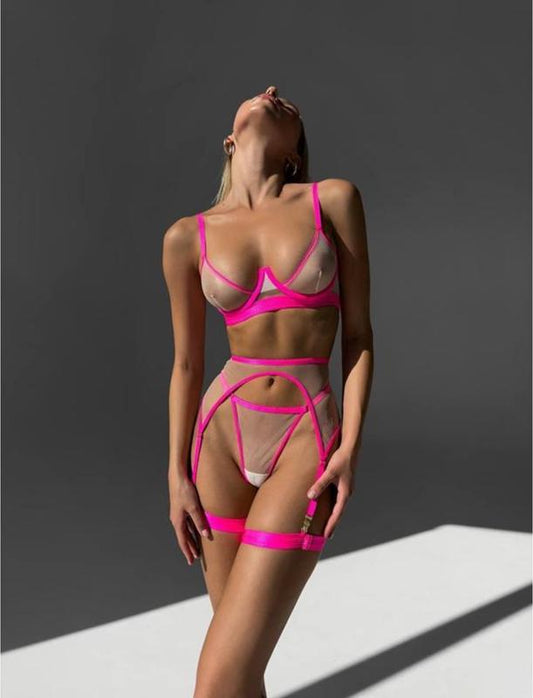 Zmysłowy komplet bielizny z paskami - Pernille