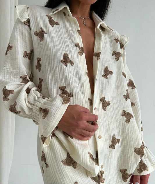 Piżama bawełniana z motywem misiów - Pernille