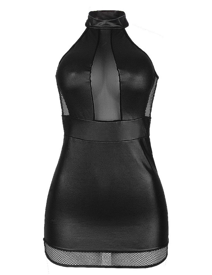 Sukienka nocna z ekoskóry i siateczkowymi wstawkami - Pernille