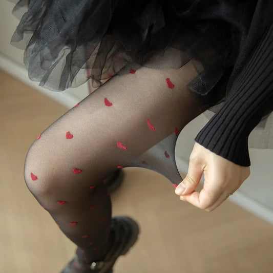 Rajstopy w czerwone serduszka - Pernille