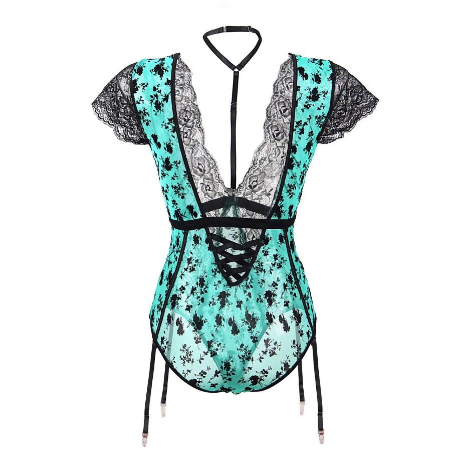 Koronkowe Body z Chokerem i Pasem do Pończoch - Pernille