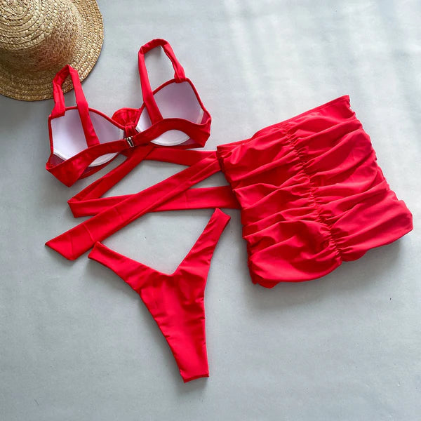 Trzyczęściowe bikini z kwiatami - Pernille