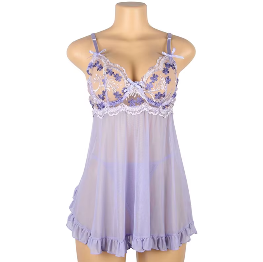 Zwiewna koszulka nocna z haftem kwiatowym - Pernille