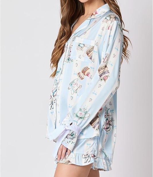 Niebieska Piżama z Makaronikami - Pernille