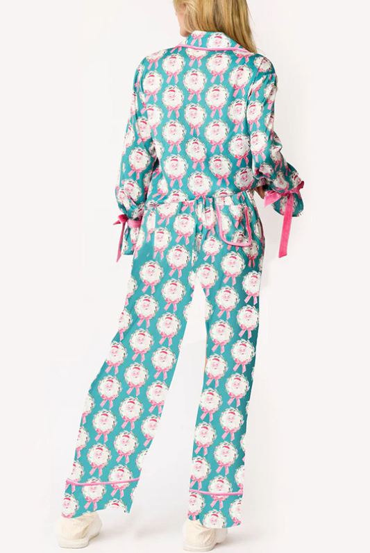 Świąteczna Niebieska Piżama z Motywem Mikołaja - Pernille