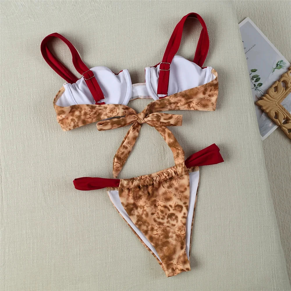 Komplet bikini z usztywnianym biustonoszem w panterkę - Pernille