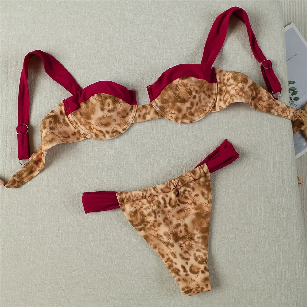 Komplet bikini z usztywnianym biustonoszem w panterkę - Pernille