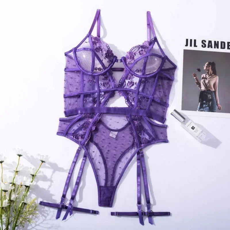 Toucheart Sexy Jumpsuit Embroidered Printing See-Through Sexy Lingerie For Women Hollow Out Backless Sexy Pajamas Jumpsuit New - Pernille