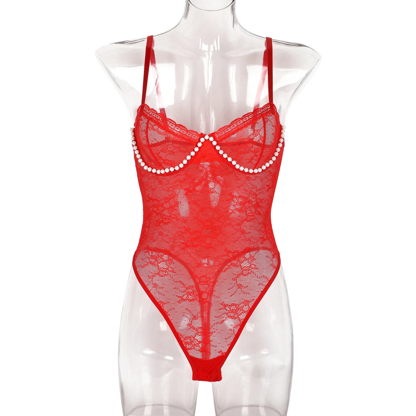 CHUANGERM Women Sexy Transparent Combination Bodysuits Fashion One Piece Catsuit Lingerie Ins Bodycon Slim Floral Strappy Romper - Pernille