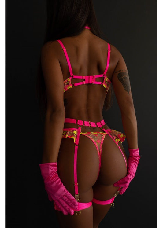 Neonowy komplet bielizny w serca - Pernille