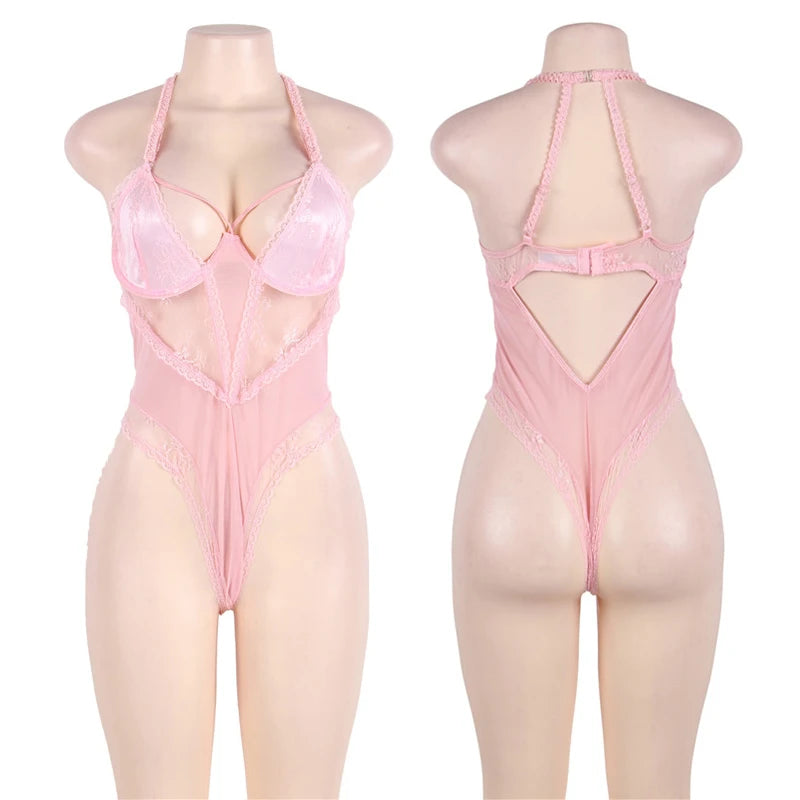 Różowe Body Koronkowe Plus Size - Pernille