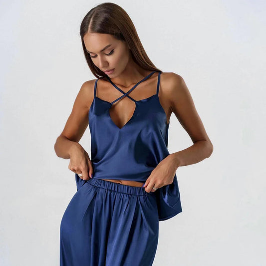 Piżama satynowa z rozszerzanymi nogawkami - Pernille