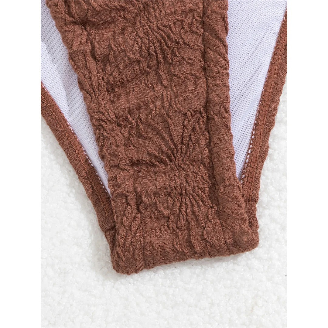 Dwuczęściowy Brązowy Kostium Kąpielowy z Wiązaniami