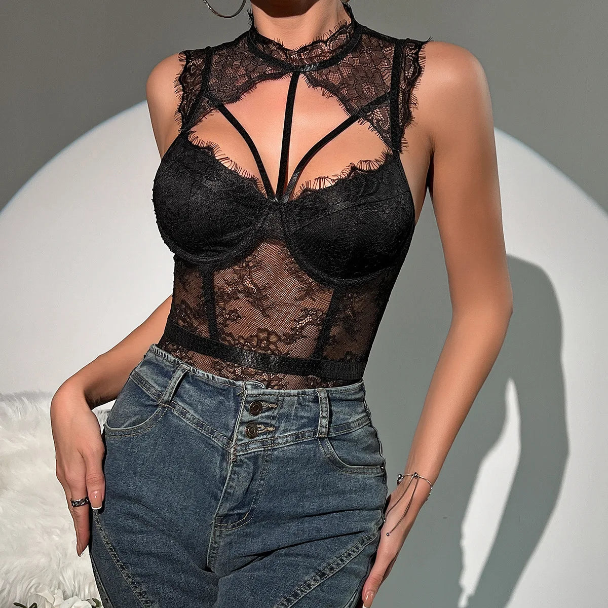 Toucheart Sexy Teddies  Erotic Costumes Mesh Lace Women's Bodysuit Sexy Lingerie Jumpsuit Pajamas Hollow See-through Bodysuit - Pernille