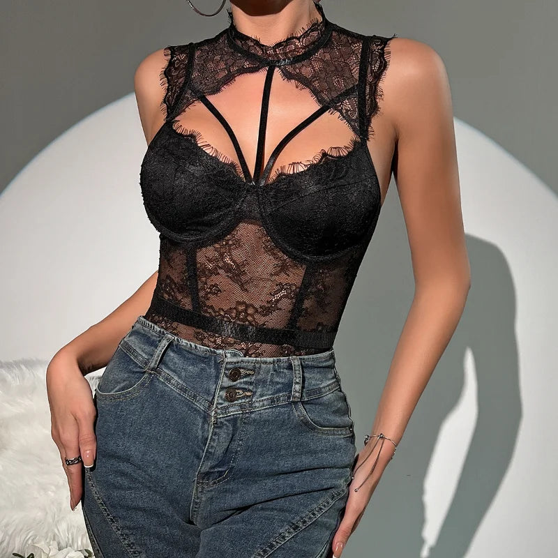 Toucheart Sexy Teddies  Erotic Costumes Mesh Lace Women's Bodysuit Sexy Lingerie Jumpsuit Pajamas Hollow See-through Bodysuit - Pernille