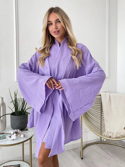 Muślinowy szlafrok z szerokimi rękawami - Pernille