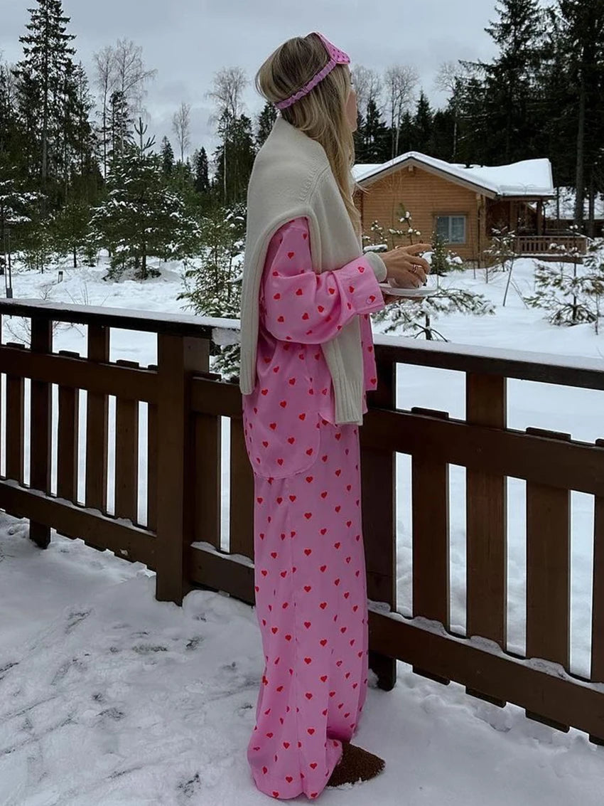 Satynowa piżama w serduszka - Pernille