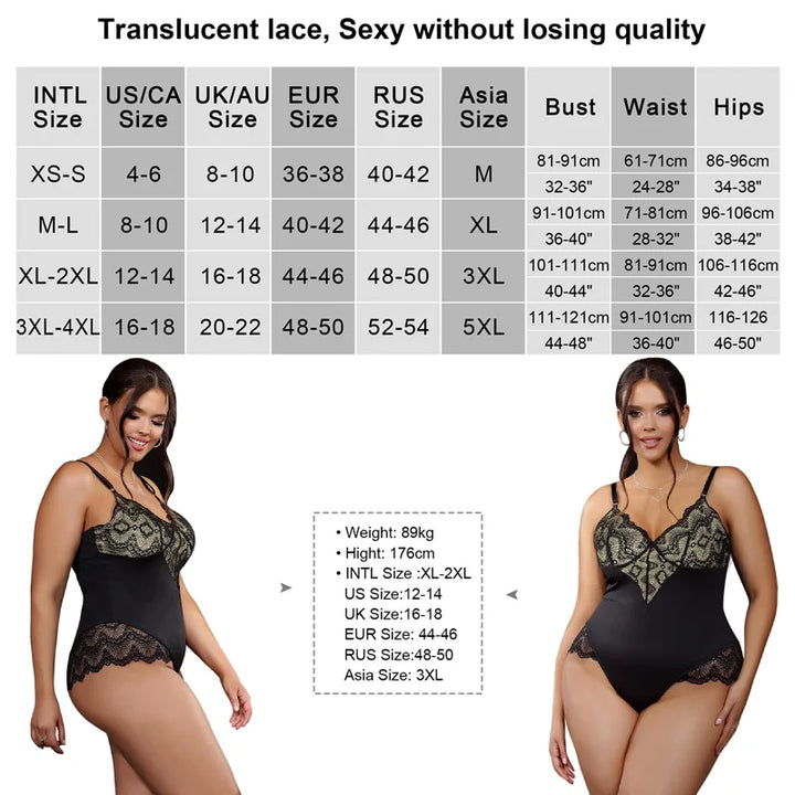Gładkie body z koronką plus size - Pernille