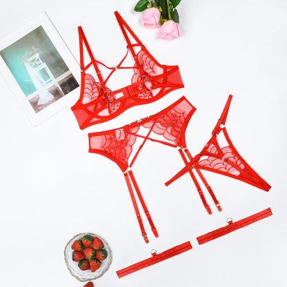 Koronkowy komplet bielizny z paskami - Pernille