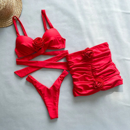 Trzyczęściowe bikini z kwiatami - Pernille