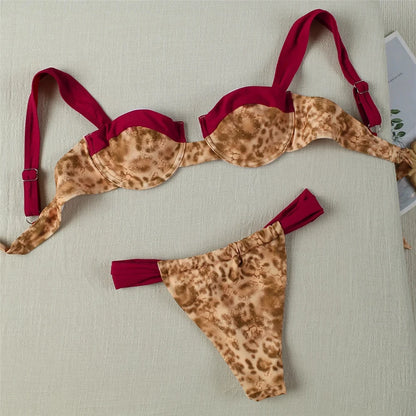 Komplet bikini z usztywnianym biustonoszem w panterkę - Pernille