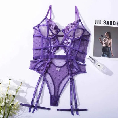 Toucheart Sexy Jumpsuit Embroidered Printing See-Through Sexy Lingerie For Women  Hollow Out Backless Sexy Pajamas Jumpsuit New - Pernille