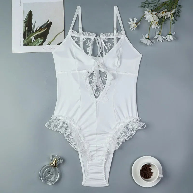 Toucheart Sexy Lace Up Hollow Out Jumpsuit For Women Snowflake Print Patchwork Mesh See-Through Sexy Sling Backless Jumpsuit New - Pernille