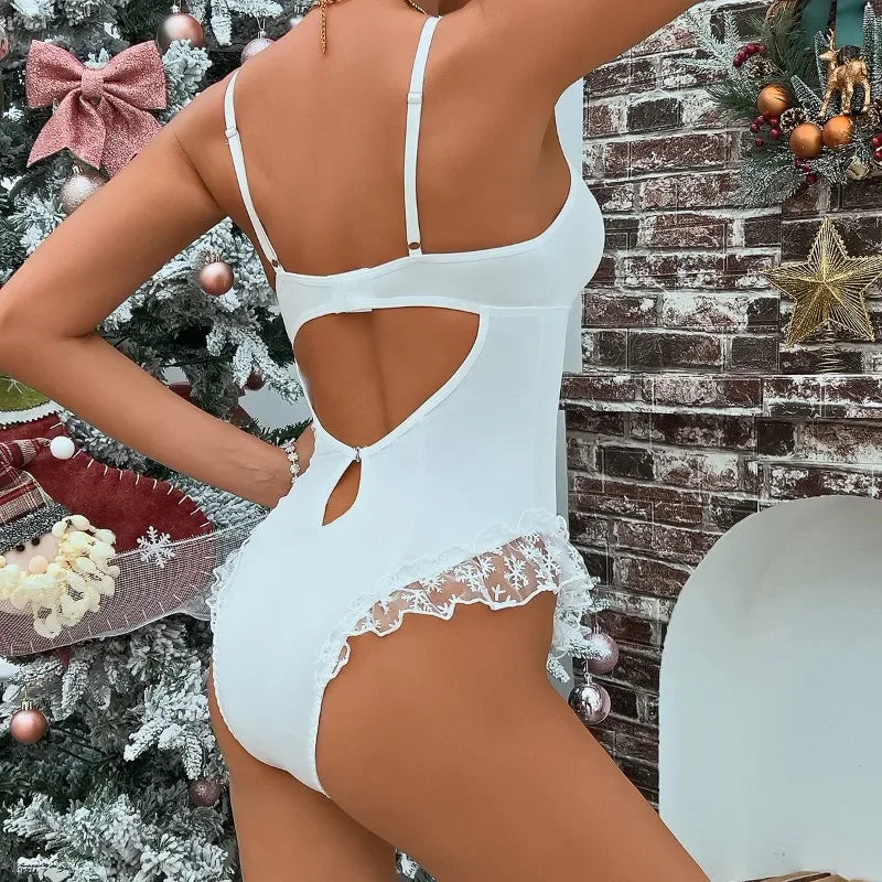 Toucheart Sexy Lace Up Hollow Out Jumpsuit For Women Snowflake Print Patchwork Mesh See-Through Sexy Sling Backless Jumpsuit New - Pernille
