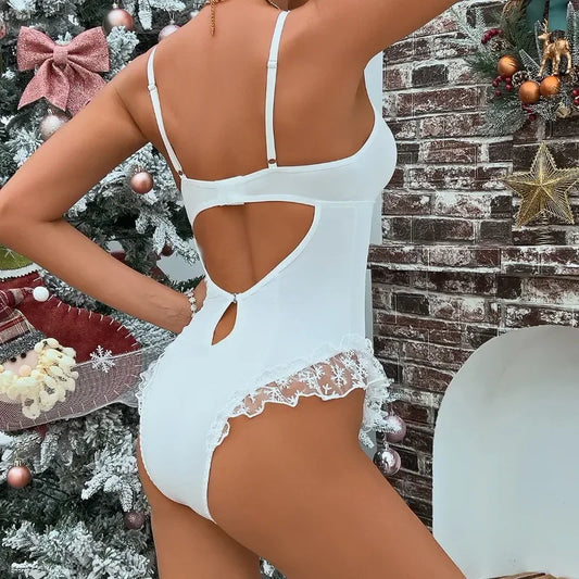 Toucheart Sexy Lace Up Hollow Out Jumpsuit For Women Snowflake Print Patchwork Mesh See-Through Sexy Sling Backless Jumpsuit New - Pernille