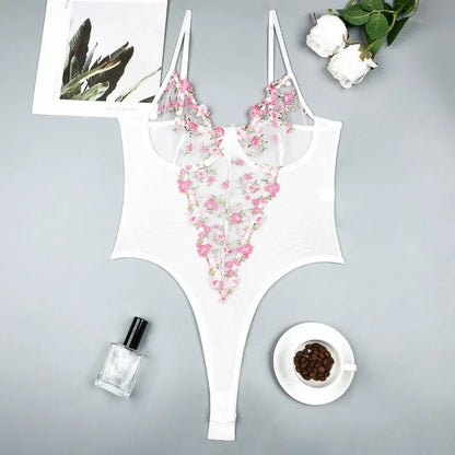Toucheart Sexy Lingerie Embroidered Suspender Sexy Perspective Bodysuit Women Suspender Bodysuit Bow Knot Lace Up Sexy Underwear - Pernille